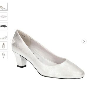 Shimmering Silver Block Heel Dress Pumps